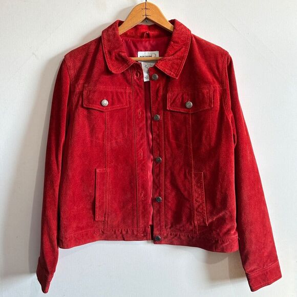 Northern Reflections Jackets & Blazers - Northern Reflections Womens M Cherry Red Suede Leather Trucker Jacket Vintage
